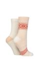 Women's 2 Pair SOCKSHOP Wildfeet Leisure to Lounge Socks - Fair Isle White / Red