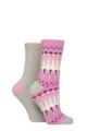 Women's 2 Pair SOCKSHOP Wildfeet Leisure to Lounge Socks - Fair Isle Cream / Wine
