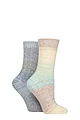 Women's 2 Pair SOCKSHOP Wildfeet Space Dye Super Soft Lounge Socks - Space Dye Blue / Green