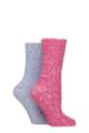Women's 2 Pair SOCKSHOP Wildfeet Sparkle Popcorn Lounge Socks - Pink / Blue