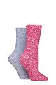 Women's 2 Pair SOCKSHOP Wildfeet Sparkle Popcorn Lounge Socks - Pink / Blue