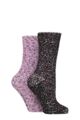 Women's 2 Pair SOCKSHOP Wildfeet Sparkle Popcorn Lounge Socks - Black / Pink