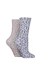 Women's 2 Pair SOCKSHOP Wildfeet Sparkle Popcorn Lounge Socks - Purple / Grey