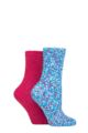 Ladies 2 Pair SOCKSHOP Wildfeet Popcorn Cosy Lounge Socks - Pink / Blue