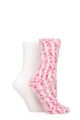 Ladies 2 Pair SOCKSHOP Wildfeet Popcorn Cosy Lounge Socks - White / Pink