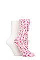 Women's 2 Pair SOCKSHOP Wildfeet Popcorn Cosy Lounge Socks - White / Pink