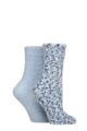 Ladies 2 Pair SOCKSHOP Wildfeet Popcorn Cosy Lounge Socks - Blue