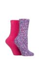 Ladies 2 Pair SOCKSHOP Wildfeet Popcorn Cosy Lounge Socks - Purple / Pink