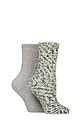 Women's 2 Pair SOCKSHOP Wildfeet Popcorn Cosy Lounge Socks - Green / Grey