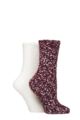 Ladies 2 Pair SOCKSHOP Wildfeet Popcorn Cosy Lounge Socks - Wine / Snow