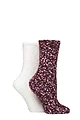Women's 2 Pair SOCKSHOP Wildfeet Popcorn Cosy Lounge Socks - Wine / Snow