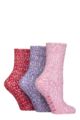 Women's 3 Pair SOCKSHOP Wildfeet Popcorn Cosy Lounge Socks - Pink / Purple / Red
