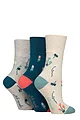 Women's 3 Pair Gentle Grip RHS Royal Horticultural Society Patterned Cotton Socks - Floral Contrast