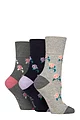 Women's 3 Pair Gentle Grip RHS Royal Horticultural Society Patterned Cotton Socks - Roses