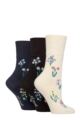 Women's 3 Pair Gentle Grip RHS Royal Horticultural Society Patterned Cotton Socks - Wild Flowers