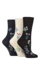 Women's 3 Pair Gentle Grip RHS Royal Horticultural Society Patterned Cotton Socks - Wild Flowers