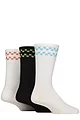 Mens 3 Pair SOCKSHOP Wildfeet Cotton Rich Sports Socks - White / Black Checkers