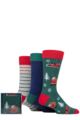 Mens 3 Pair SOCKSHOP Wild Feet Winter Wonderland Christmas Cube Gift Boxed Socks - Santas Visit
