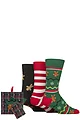 Mens 3 Pair SOCKSHOP Wildfeet Cotton Christmas Socks in Tartan Gift Box - Gingerbread Men