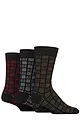 Mens 3 Pair Wildfeet Novelty Patterned Cotton Socks - Hatch Pattern Black