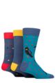 Mens 3 Pair Wildfeet Novelty Patterned Cotton Socks - Raven