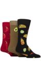 Mens 3 Pair Wildfeet Novelty Patterned Cotton Socks - Taco / Avocado / Chilli
