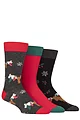 Mens 3 Pair SOCKSHOP Wildfeet Cotton Christmas Gift Socks - Moose
