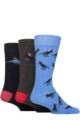Mens 3 Pair SOCKSHOP Wildfeet Cotton Christmas Gift Socks - Dinosaurs in Santa Hat