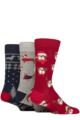 Mens 3 Pair SOCKSHOP Wildfeet Cotton Christmas Gift Socks - Festive Dogs