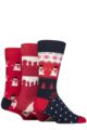 Mens 3 Pair SOCKSHOP Wildfeet Cotton Christmas Gift Socks - Snowmen