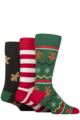 Mens 3 Pair SOCKSHOP Wildfeet Cotton Christmas Gift Socks - Gingerbread