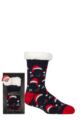 Mens 1 Pair SOCKSHOP Wildfeet Christmas Slipper Socks in Santa Patterned Gift Box - Christmas Hats