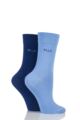 Ladies 2 Pair Elle Plain Bamboo Fibre Socks - Indigo / Sky