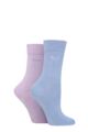 Ladies 2 Pair Elle Plain Bamboo Fibre Socks - Bluebell