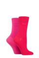 Ladies 2 Pair Elle Plain Bamboo Fibre Socks - Cherry Fizz