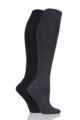 Ladies 2 Pair Elle Plain Bamboo Knee Highs - Grey