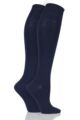 Ladies 2 Pair Elle Plain Bamboo Knee Highs - Navy