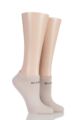Ladies 2 Pair Elle Plain, Patterned and Striped Bamboo No Show Socks - Neutrals