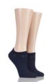 Ladies 2 Pair Elle Plain, Patterned and Striped Bamboo No Show Socks - Navy