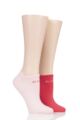 Ladies 2 Pair Elle Plain, Patterned and Striped Bamboo No Show Socks - Strawberry Sorbet Plain