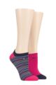 Ladies 2 Pair Elle Plain, Patterned and Striped Bamboo No Show Socks - Bright Berry Striped