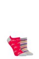 Ladies 2 Pair Elle Plain, Patterned and Striped Bamboo No Show Socks - Bright Rainbow Patterned