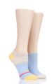 Ladies 2 Pair Elle Plain, Patterned and Striped Bamboo No Show Socks - Golden Poppy Stripe