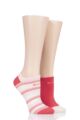 Ladies 2 Pair Elle Plain, Patterned and Striped Bamboo No Show Socks - Strawberry Sorbet