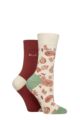 Women's 2 Pair Elle Bamboo Patterned and Plain Socks - Wild Poppy