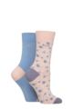 Women's 2 Pair Elle Bamboo Patterned and Plain Socks - Parisian Rose