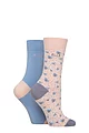 Women's 2 Pair Elle Bamboo Patterned and Plain Socks - Parisian Rose