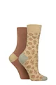 Women's 2 Pair Elle Bamboo Patterned and Plain Socks - Classic Beige