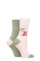 Ladies 2 Pair Elle Bamboo Patterned and Plain Socks - Meadow