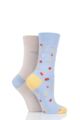 Ladies 2 Pair Elle Bamboo Patterned and Plain Socks - Golden Poppy